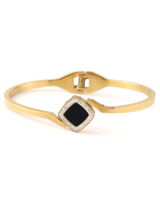 Black Square and Diamond Studded Gold plated Anti Tarnish Bracelet