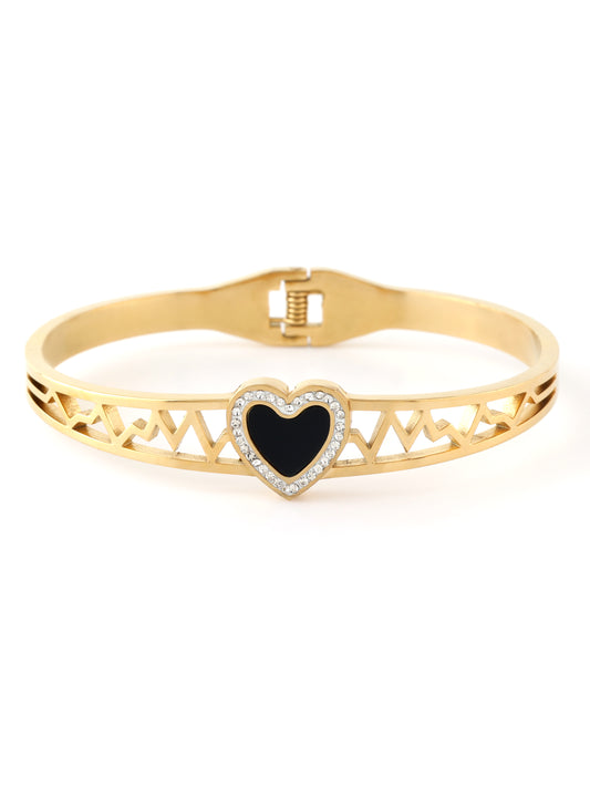 Black Heart with American Diamond Studded Gold Plated Anti Tarnish Bracelet