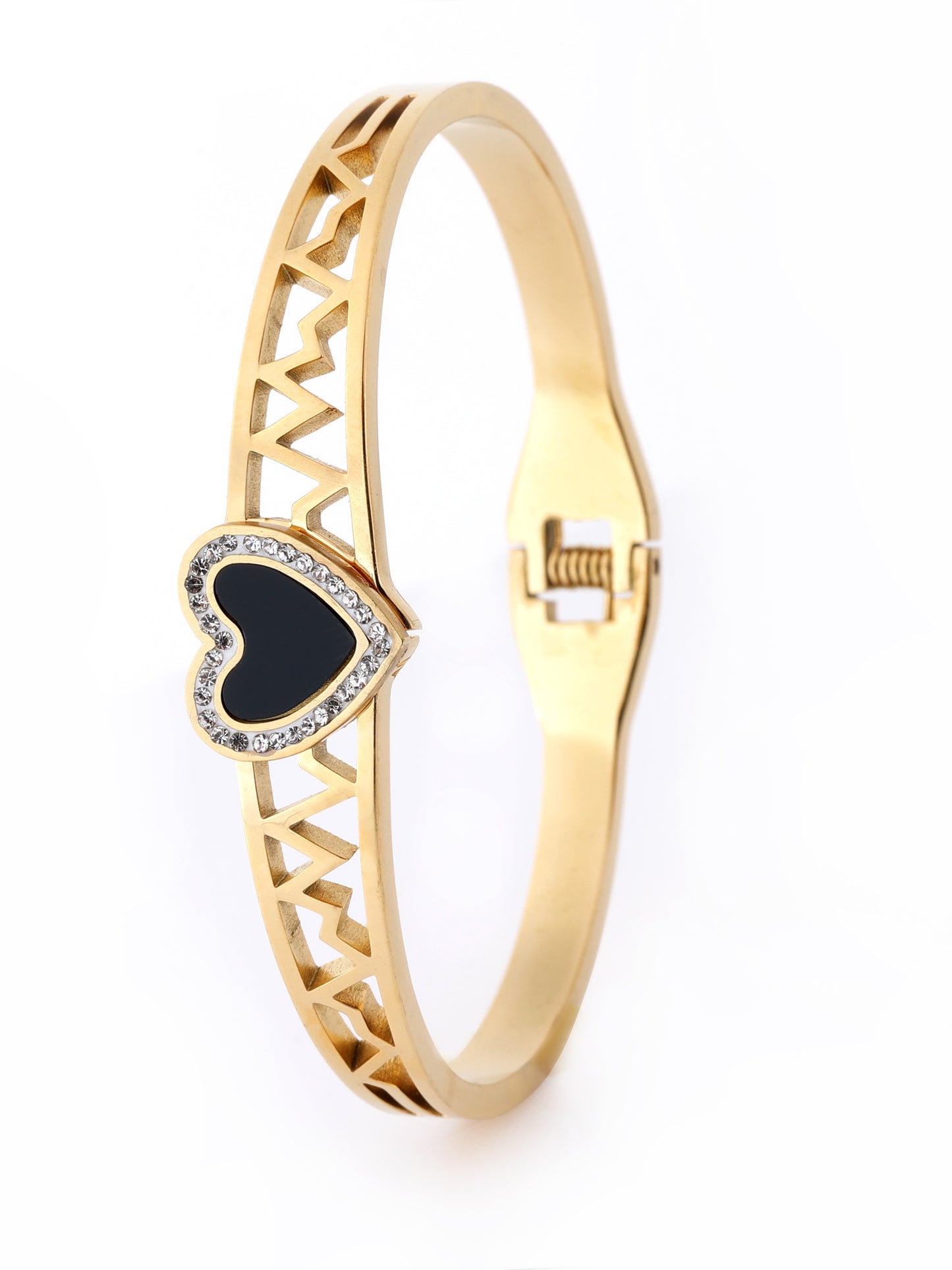 Black Heart with American Diamond Studded Gold Plated Anti Tarnish Bracelet