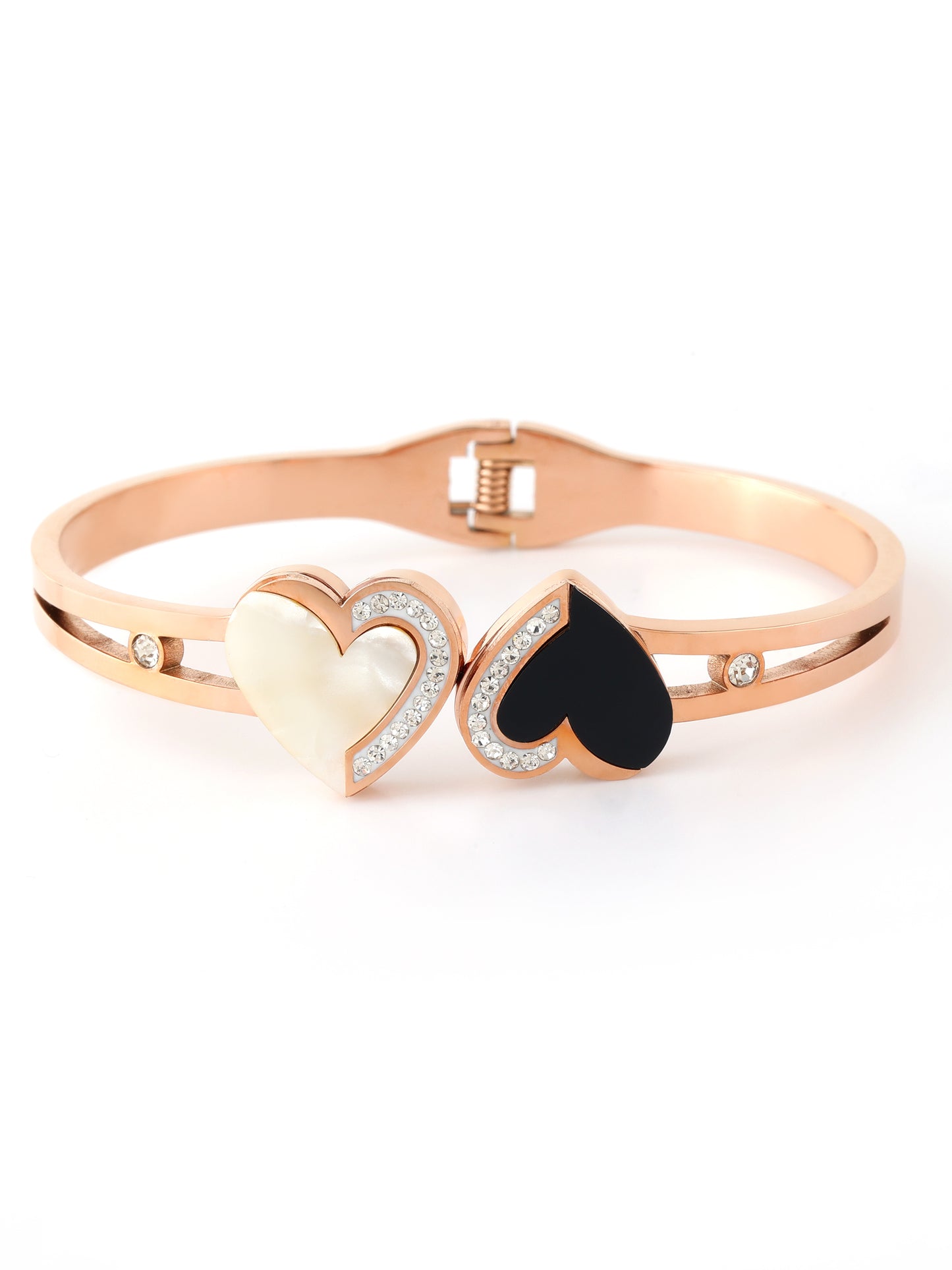 B/W Heart with Diamond Studded Rose Gold Plated Anti Tarnish Bracelet