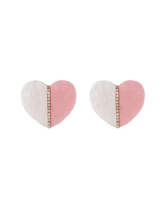 White and Pink Colored Heart Stud Earrings