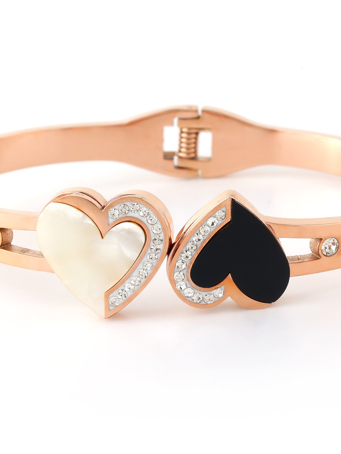 B/W Heart with Diamond Studded Rose Gold Plated Anti Tarnish Bracelet