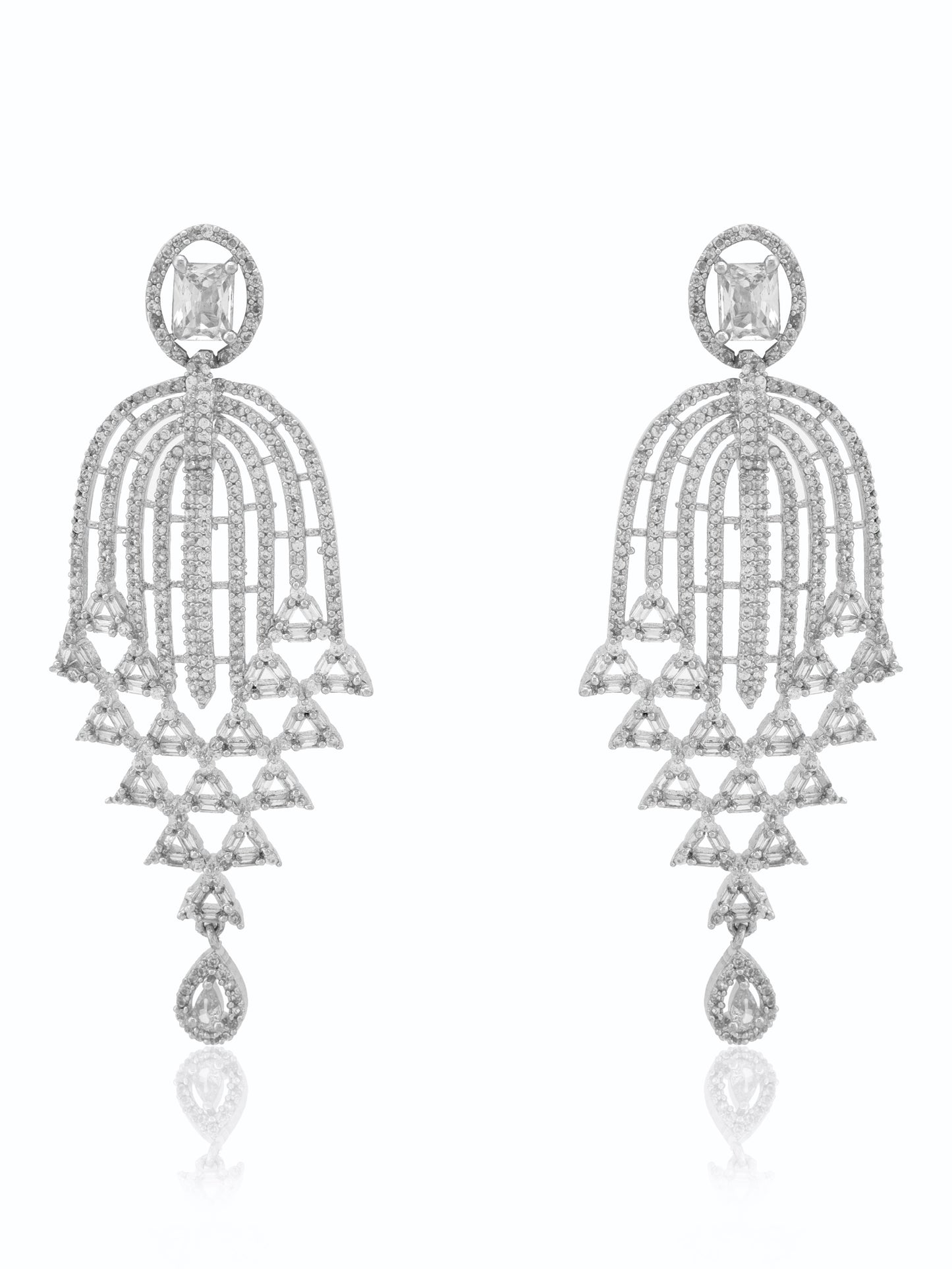 SAMPOORN'S AMERICAN DIAMOND STUDDED CHANDELIER EARRINGS