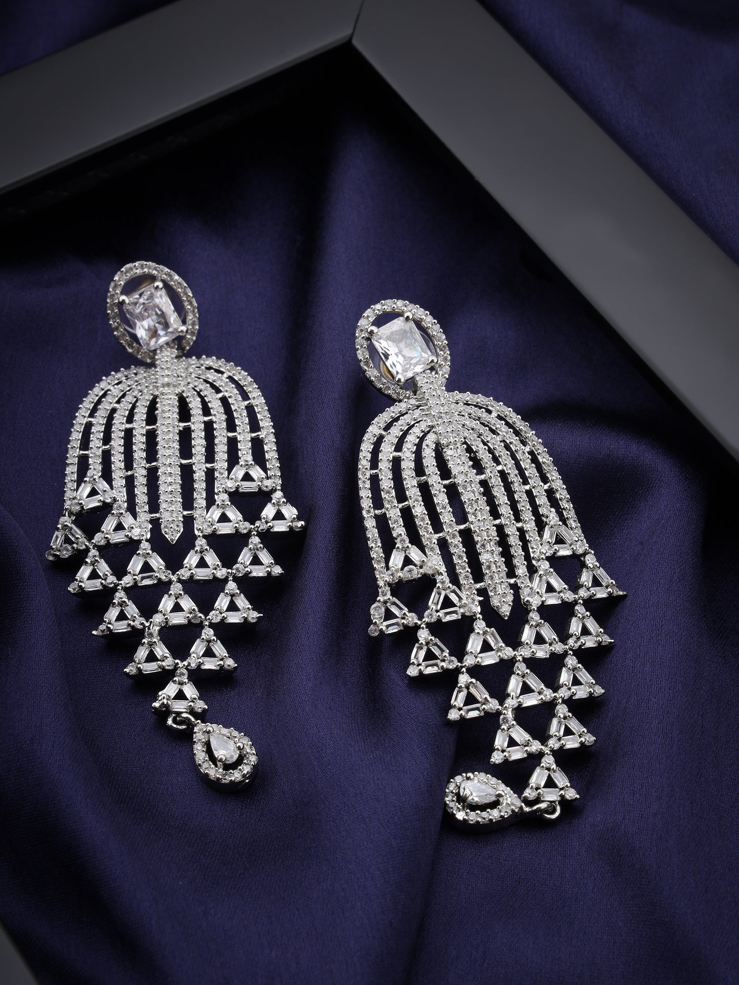 SAMPOORN'S AMERICAN DIAMOND STUDDED CHANDELIER EARRINGS