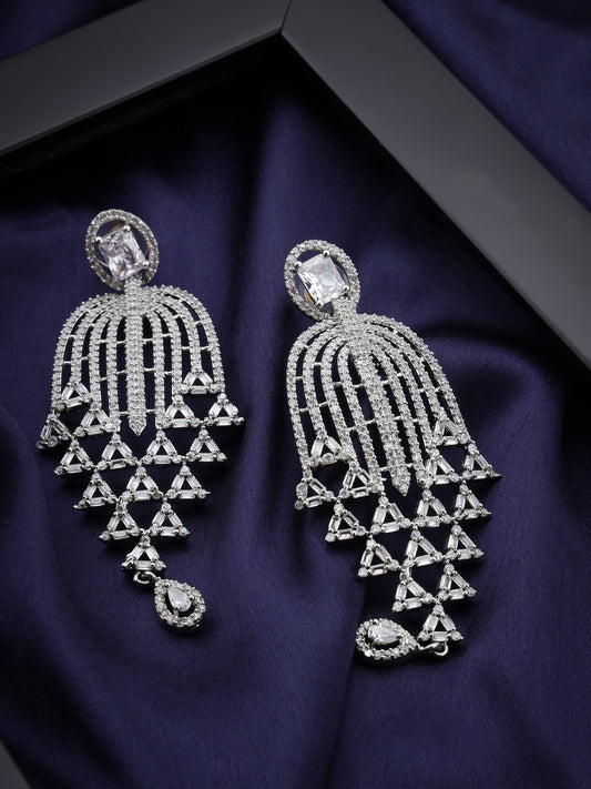 SAMPOORN'S AMERICAN DIAMOND STUDDED CHANDELIER EARRINGS