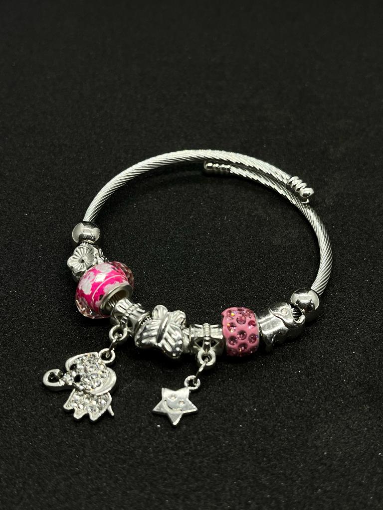 Silver Plated Pink Beads Charms Pandora Bracelet