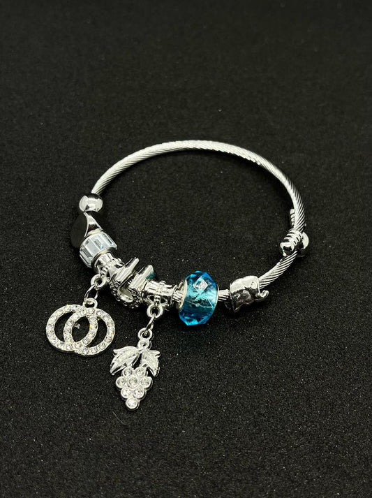 Silver Plated with Blue Beads Charms Pandora Bracelet