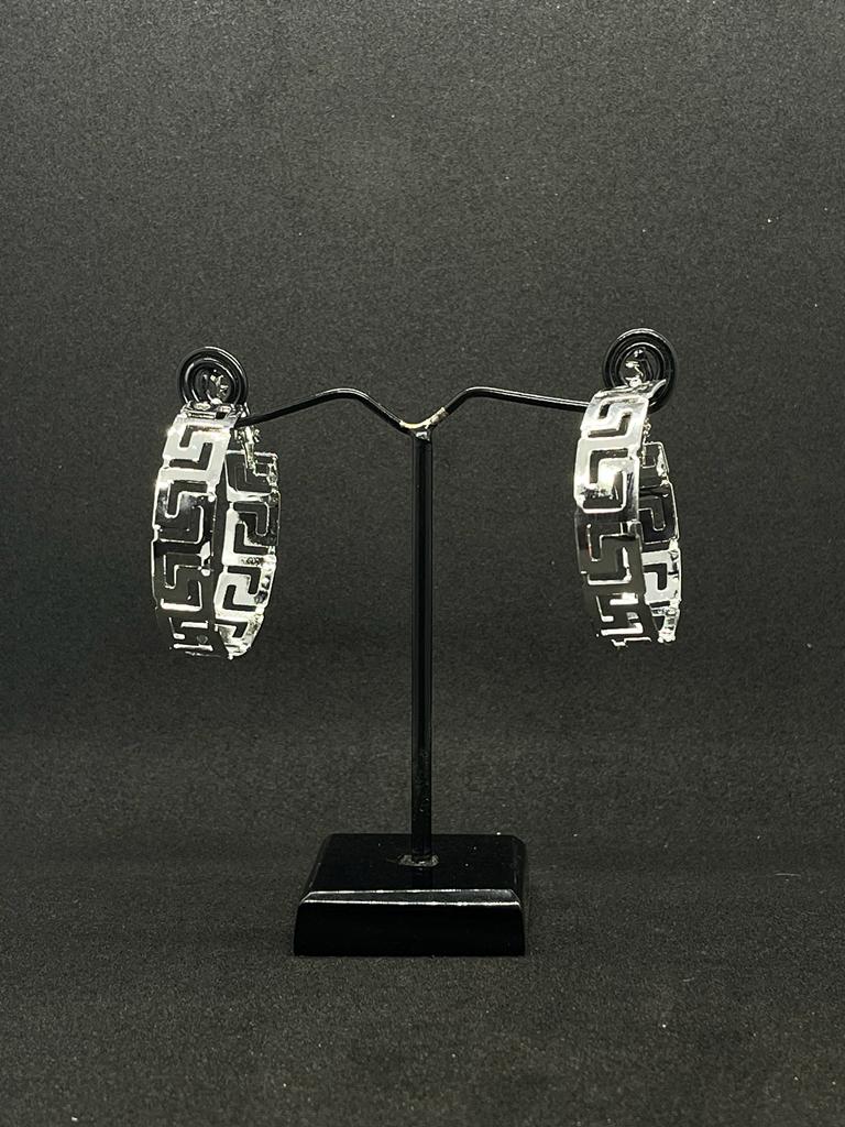 Silver Greek Key Hoop Earrings