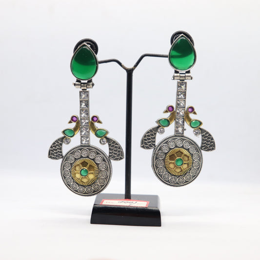 Silver Replica Dual-Tone Peacock Brass Earrings