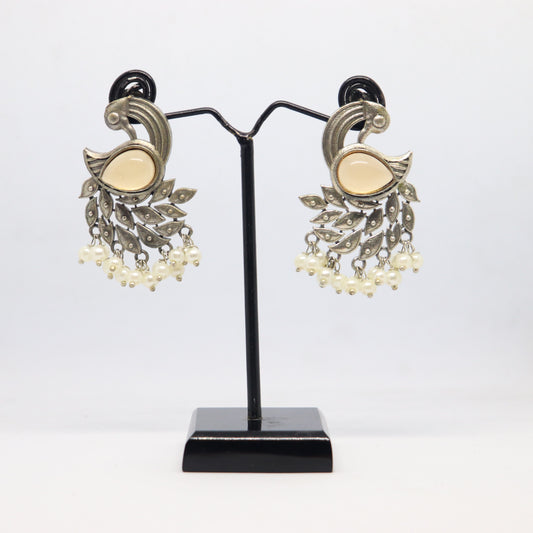 Silver Replica Peacock Stud Earrings with semi precious stones