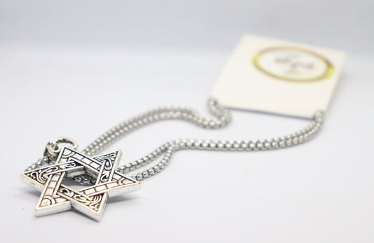 Men's Vintage Biker Gothic Lucky Star of David Stainless Steel Pendant Necklace Silver Black with Chain