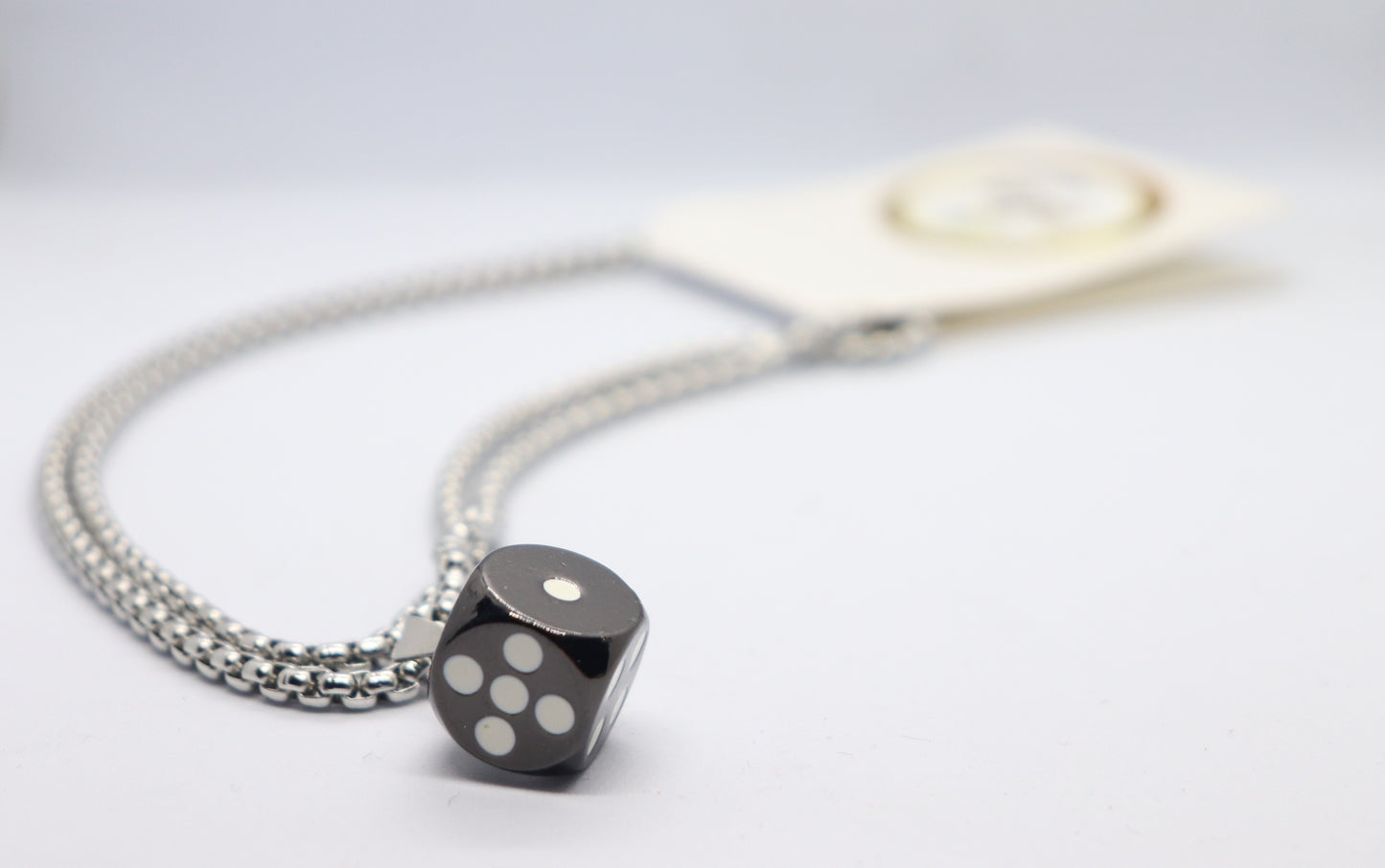 DICE Stainless Steel Pendant Necklace Silver Black with Chain