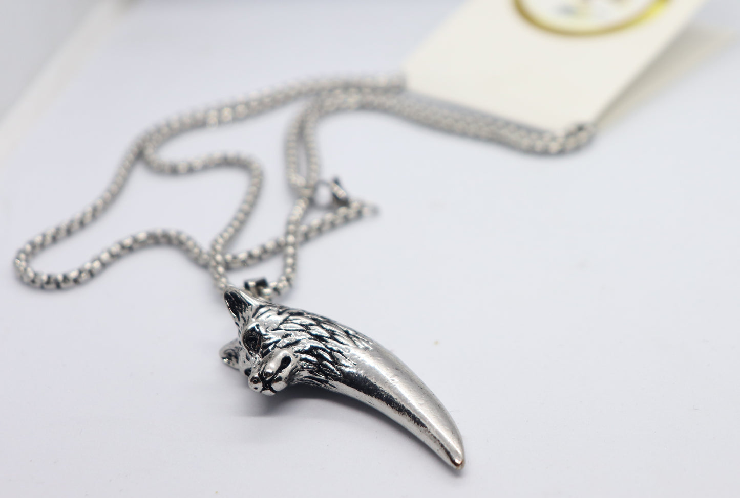 WOLF TOOTH Stainless Steel Pendant Necklace Silver Black with Chain