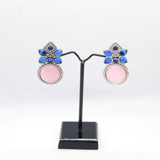 Silver Replica Stud Earrings With Semi Precious Stones