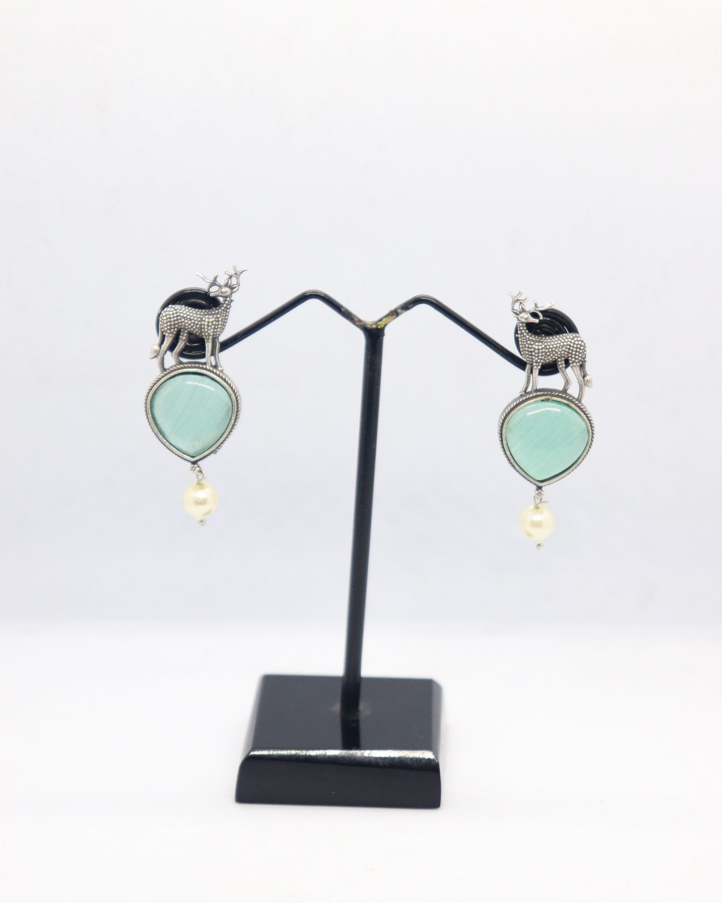 Silver Replica Dear Stud Earrings with Semi Precious Stones