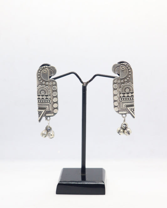 Silver Replica Parrot Face Stud Earrings