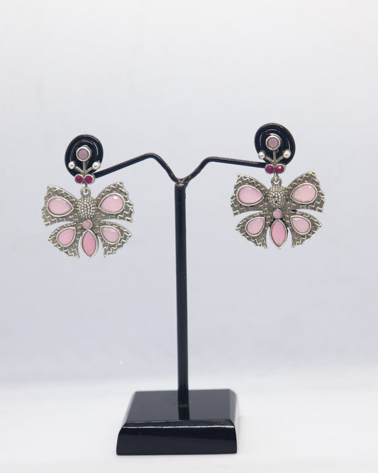 Silver Replica Butterfly Stud Earrings with Semi Precious Stones