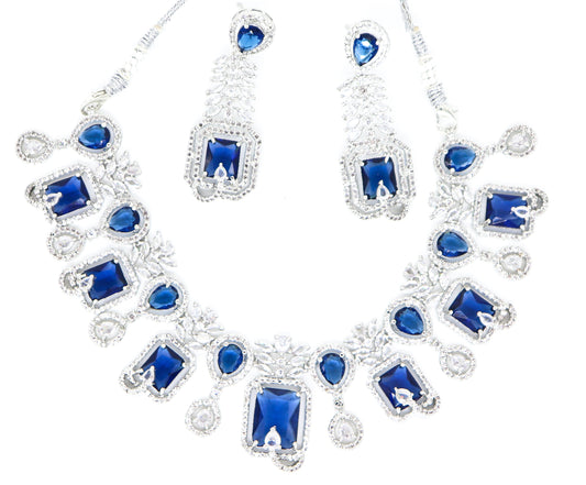 SAMPOORN'S AMERICAN DIAMOND STUDDED STONE NECKLACE WITH EARRINGS