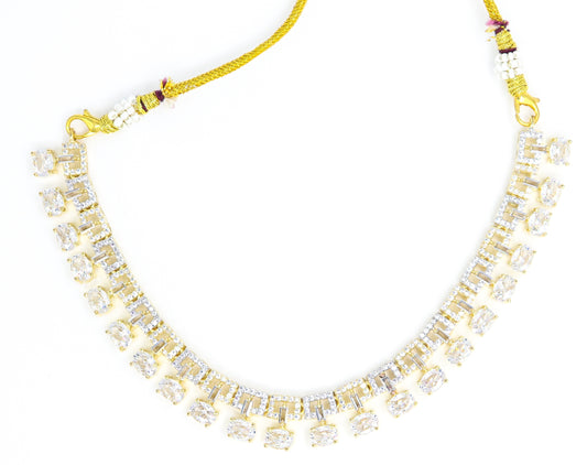 SAMPOORN'S AMERICAN DIAMOND STUDDED GOLD PLATED STONE NECKLACE WITH EARRINGS