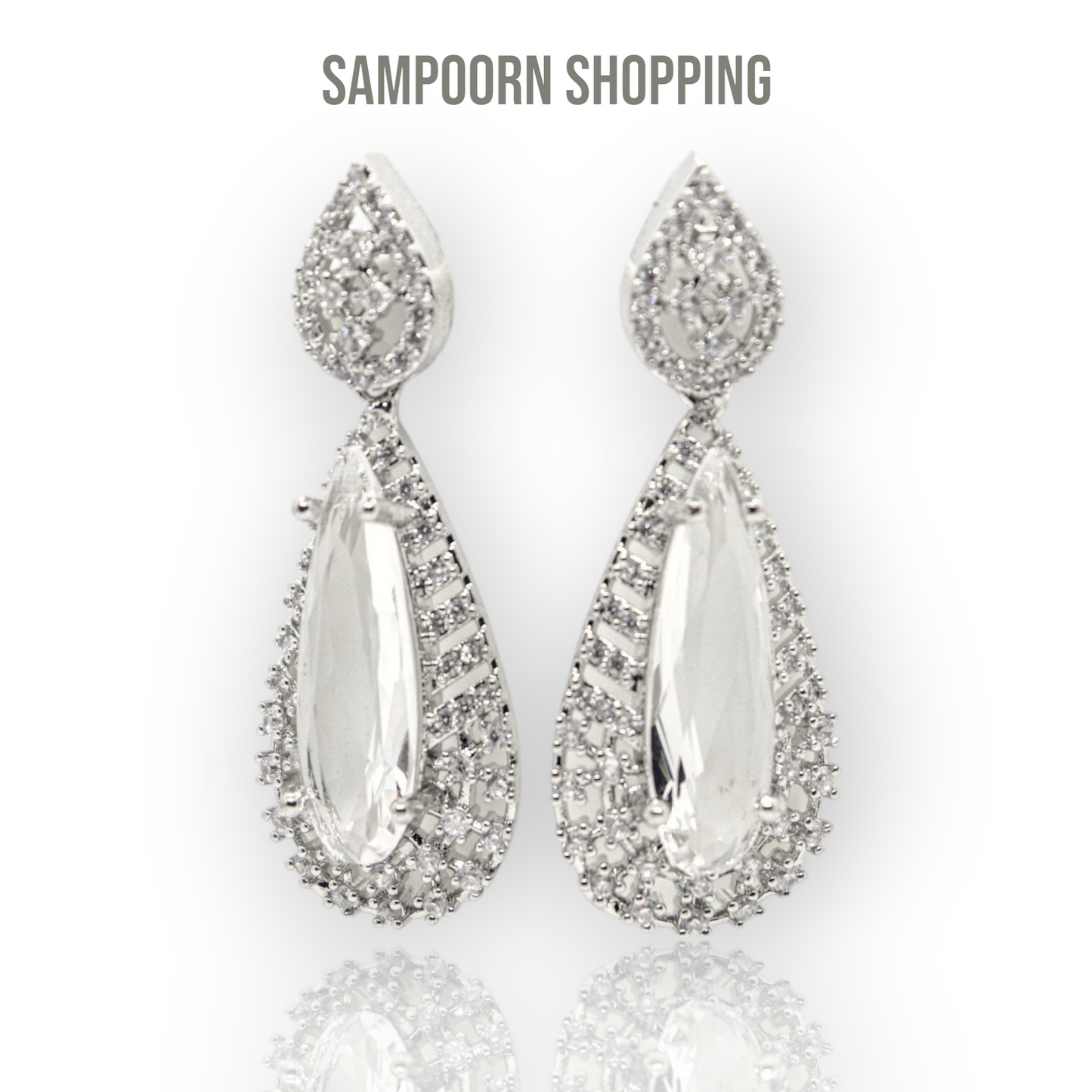 Silver Plated American Diamond TearDrop Earrings