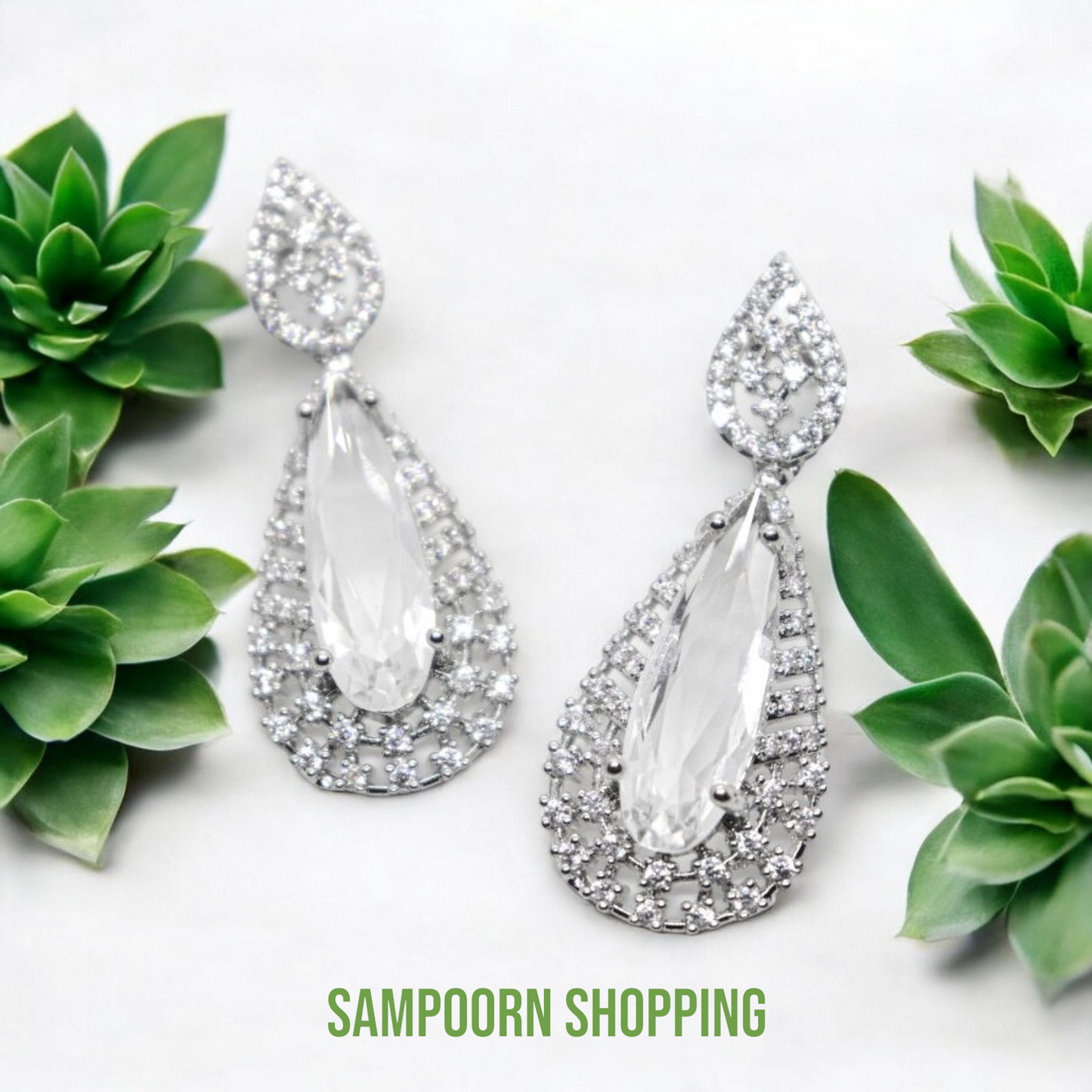 Silver Plated American Diamond TearDrop Earrings