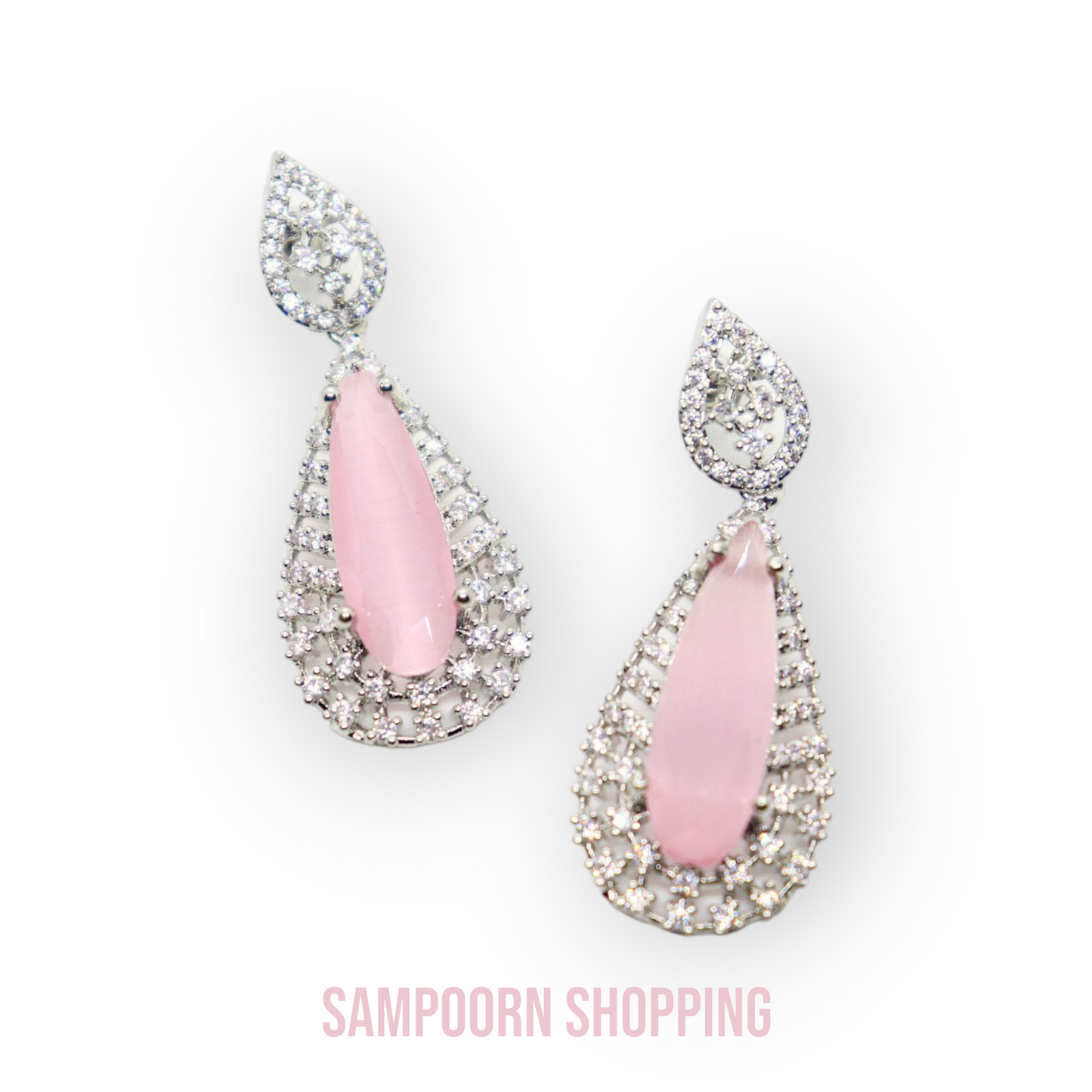 Silver Plated American Diamond TearDrop Earrings