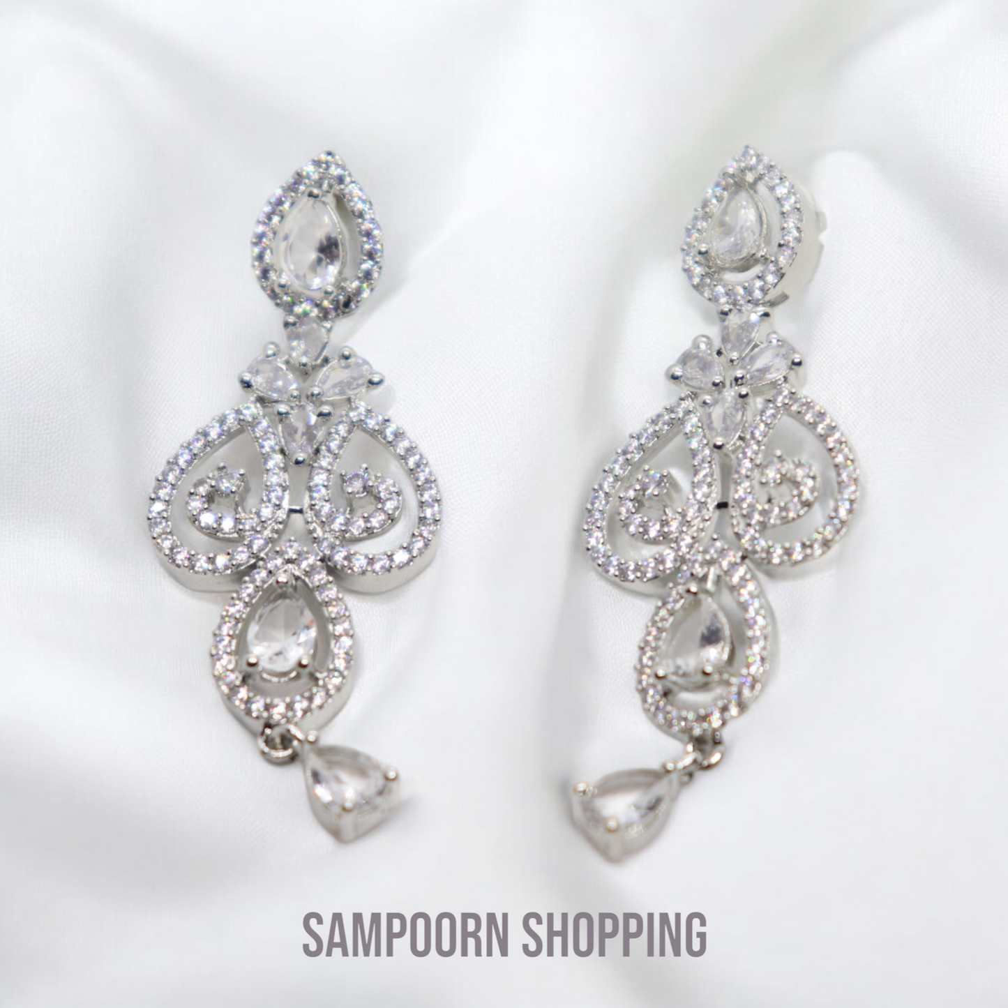 Silver Plated American Diamond Earrings