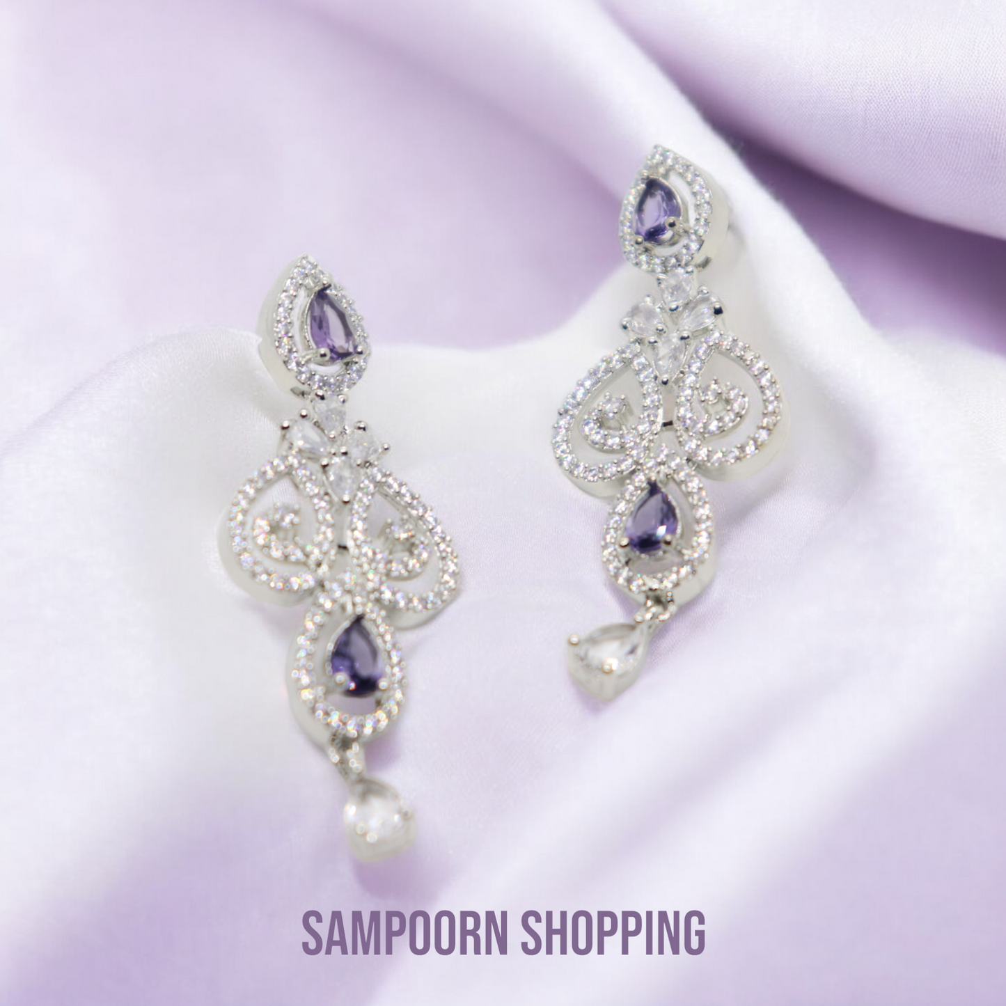 Silver Plated American Diamond Earrings