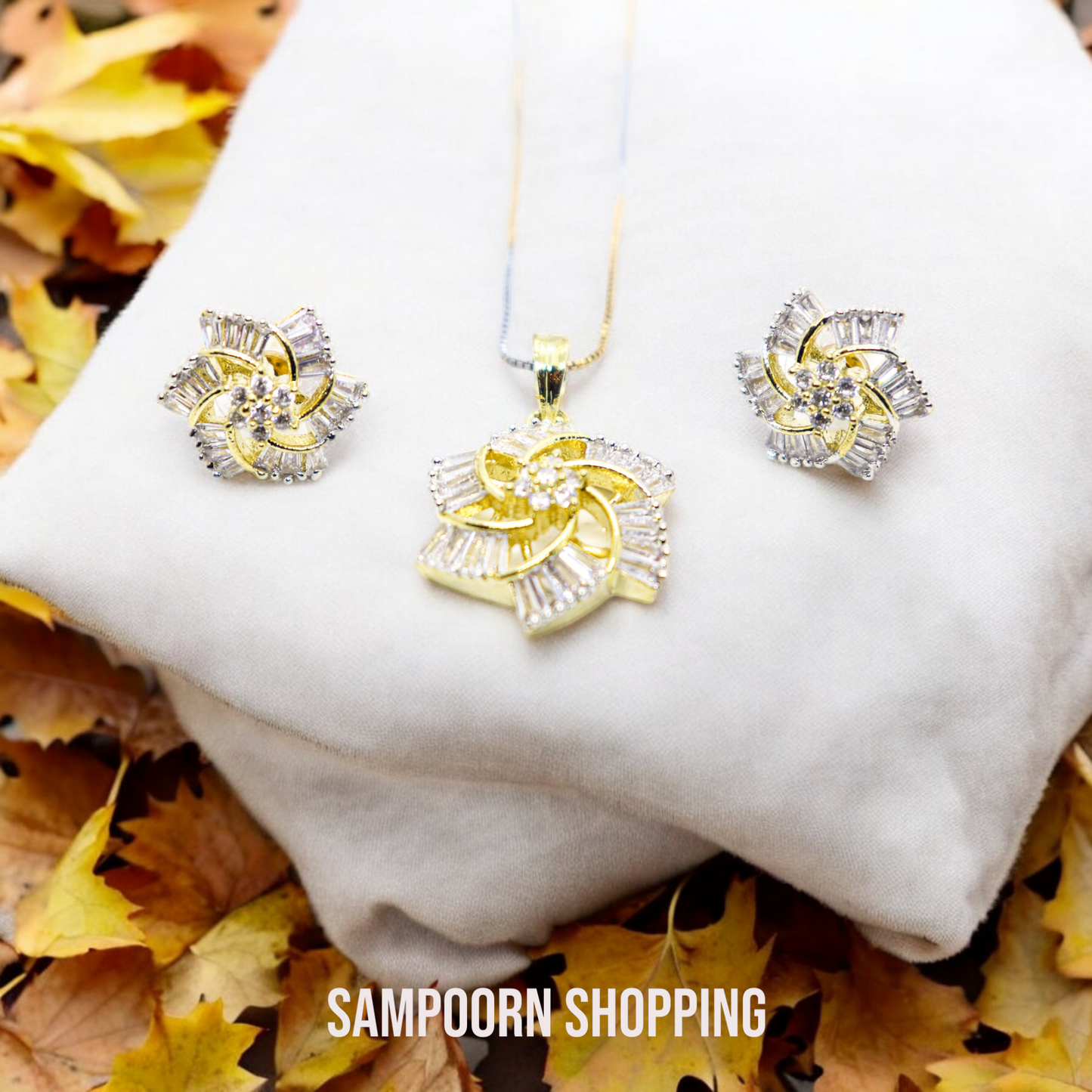 Gold Plated American Diamond Pendant Set