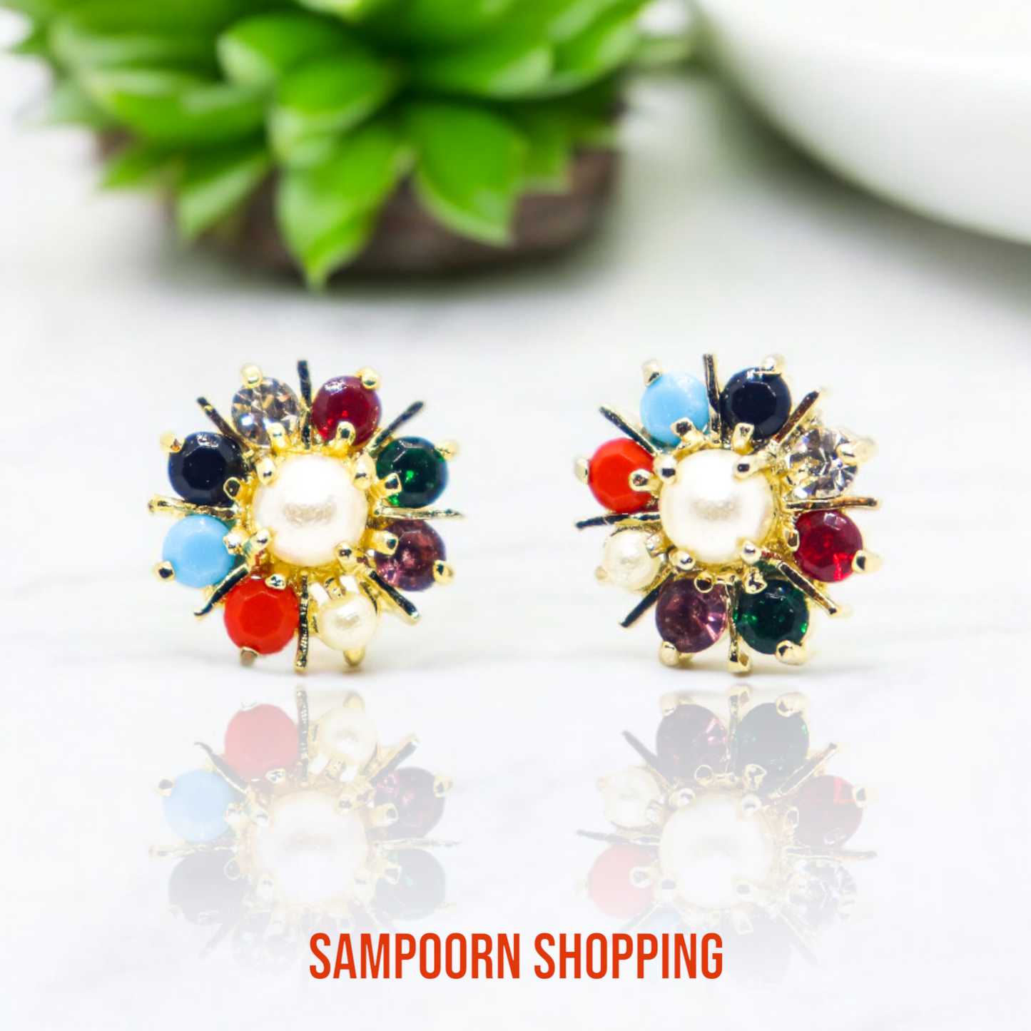 Gold-Plated Stone-Studded Studs Earrings