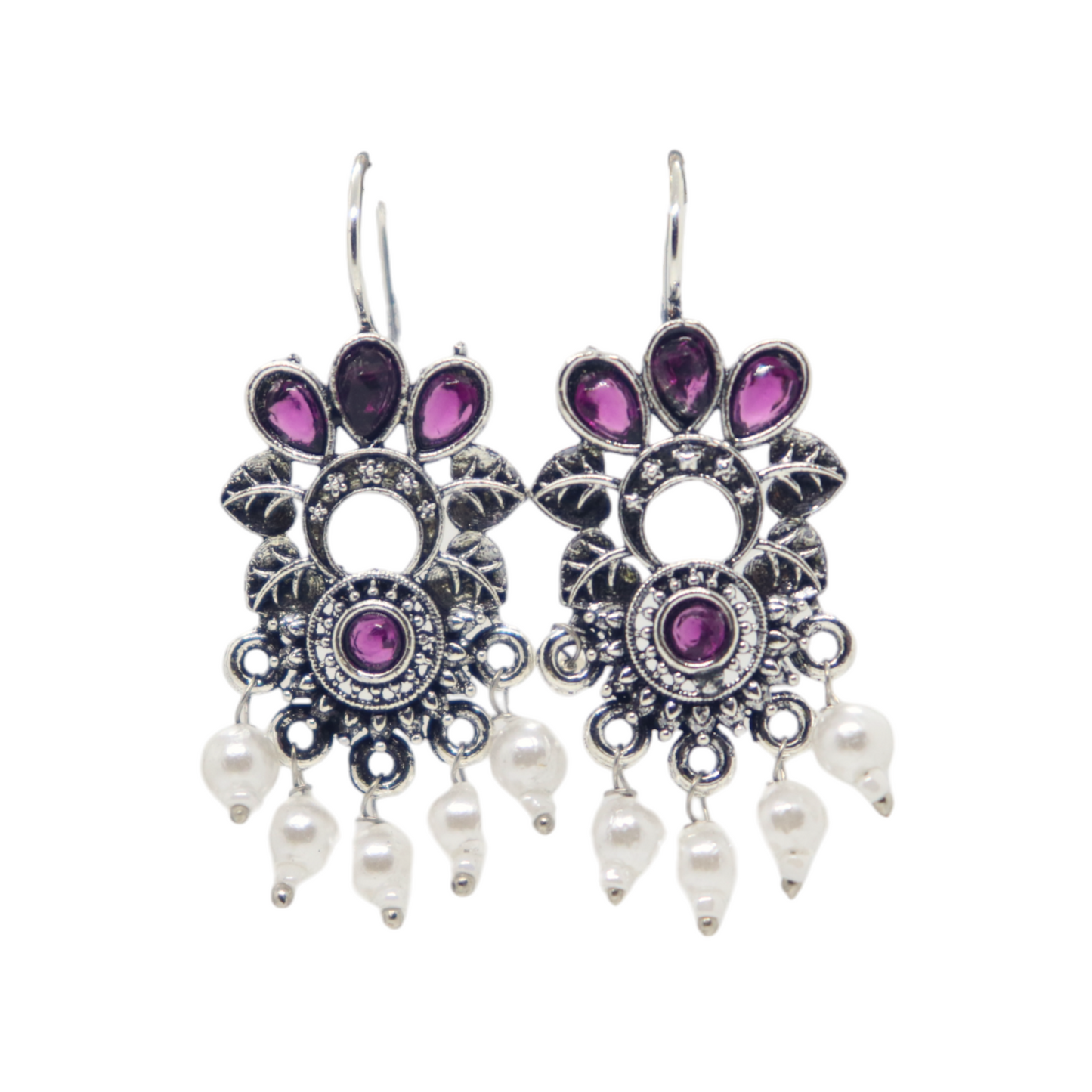 German Silver Stone Hook Earring with Pearl Drop